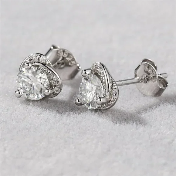 Certified 1ct. t.w. Moissanite Diamond Heart Halo Stud Earrings NEW